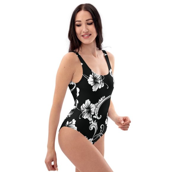 Noir Flowers women's Over-all One Piece Swimsuit (Customizable) - Picture 1 of 6